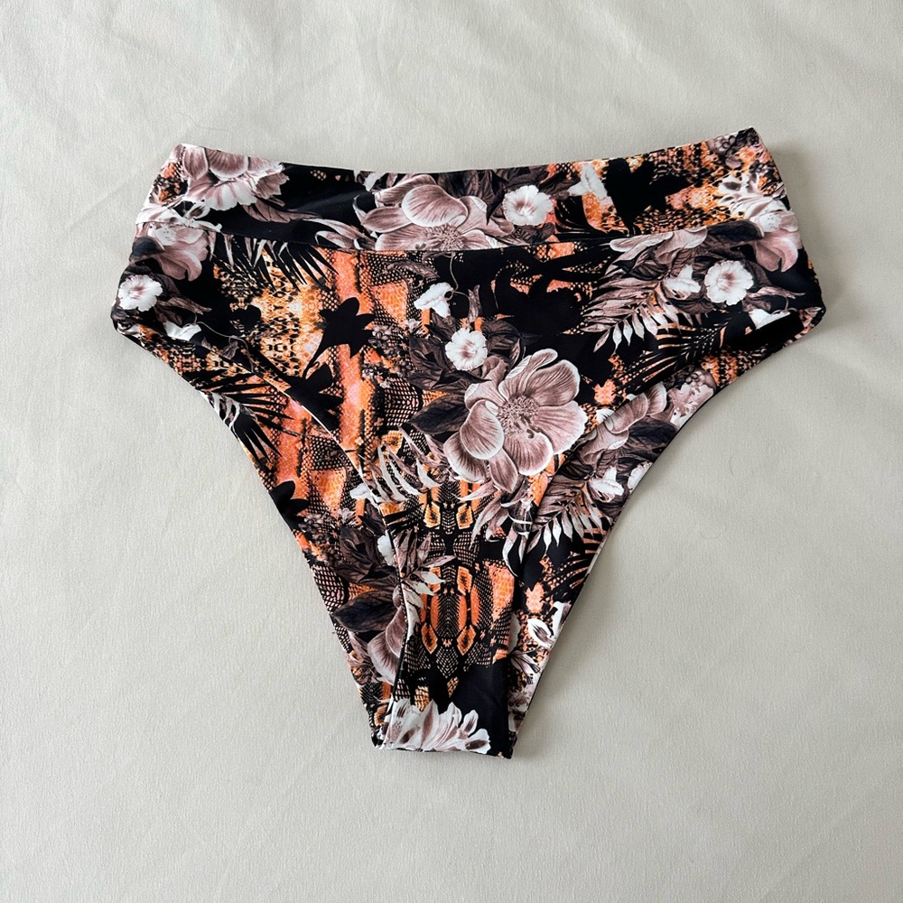 Kulani Kinis Floral Bikini Bottom - Black and Orange